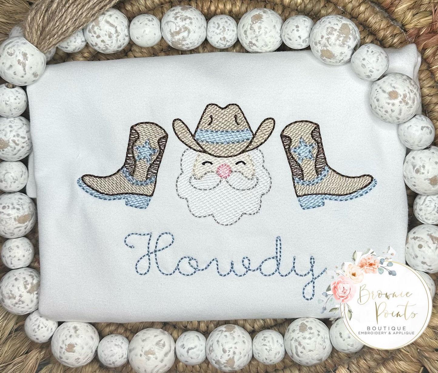 Christmas cowboy Santa trio- blue
