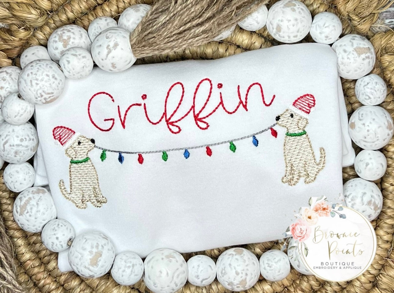 Christmas Puppies with lights bunting