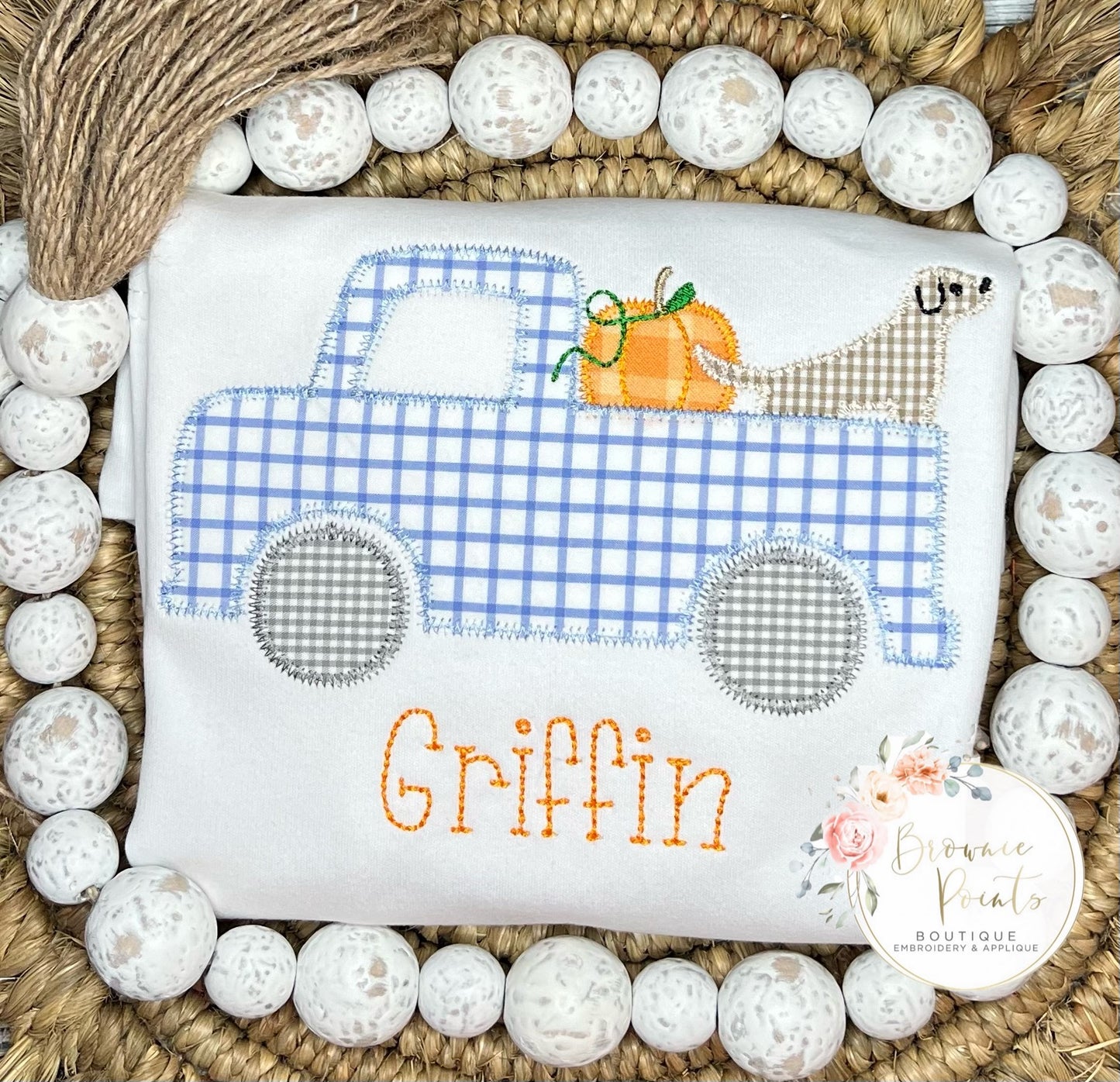 Pumpkin puppy in truck applique