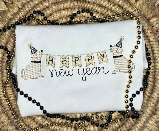 Happy New Year puppy bunting-gold