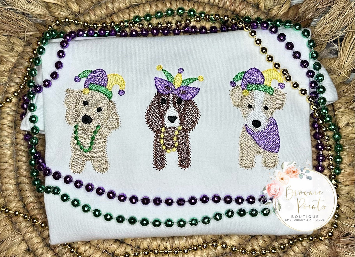 Mardi Gras puppy trio