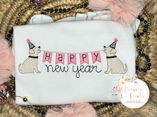 Happy New Year puppy bunting-pink