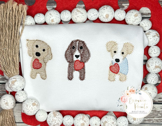 Valentine puppies with hearts-blue