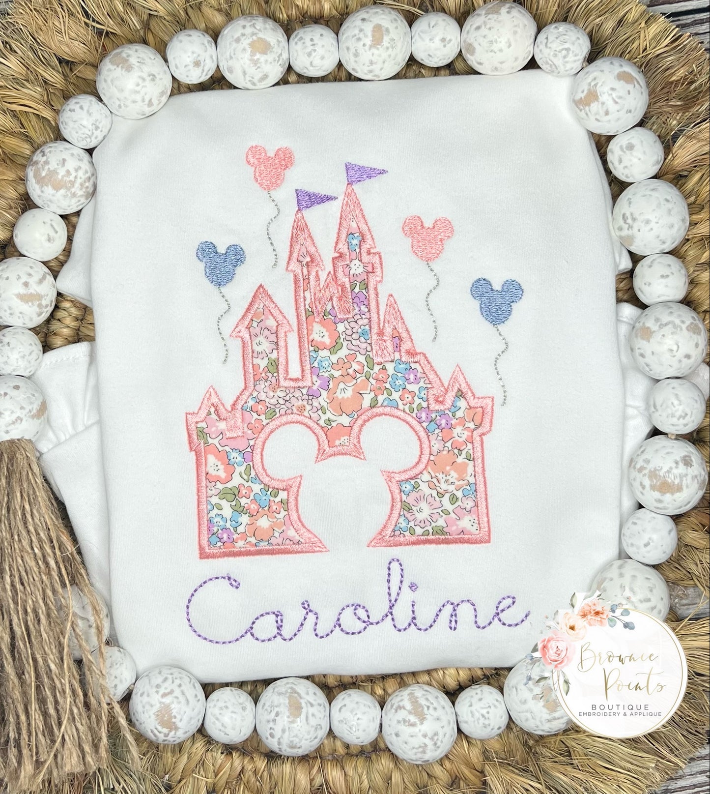 Magical castle applique w/liberty fabric