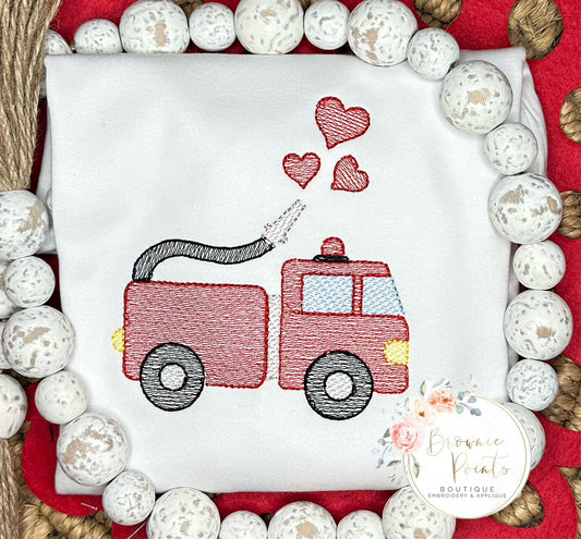 Valentine firetruck with hearts