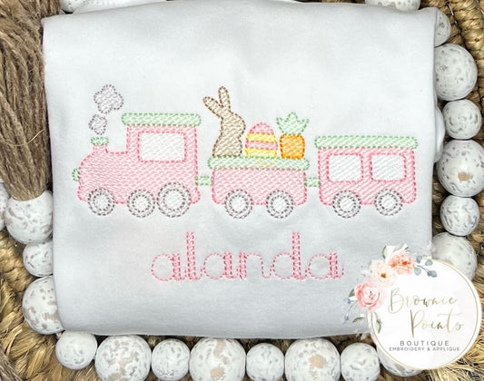 Easter train embroidery-pink