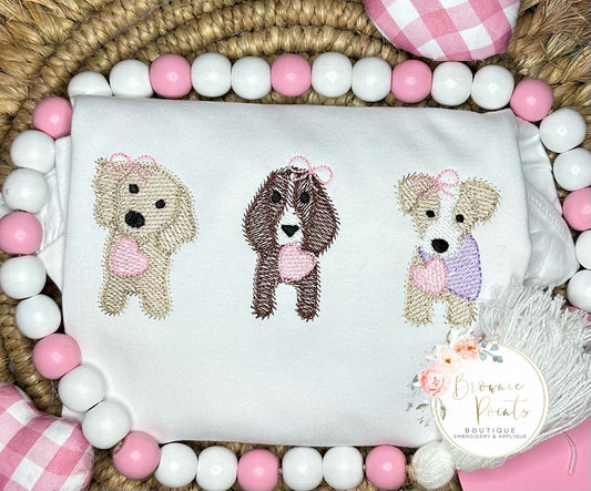 Valentine’s Day Puppy Trio embroidery