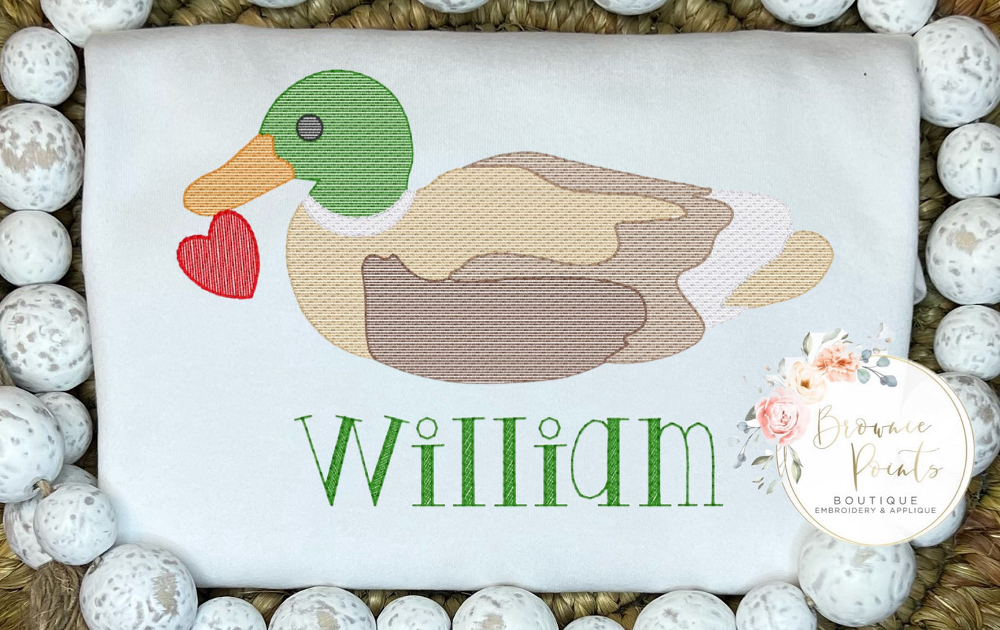 Valentine Mallard embroidery