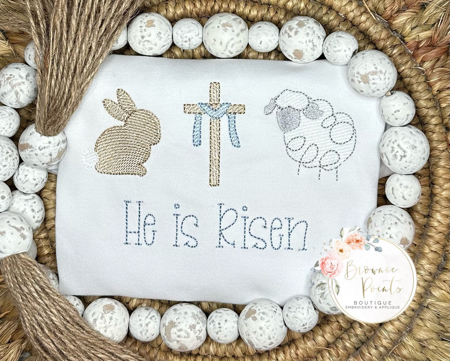 He is Risen trio, bunny, cross, lamb trio embroidery