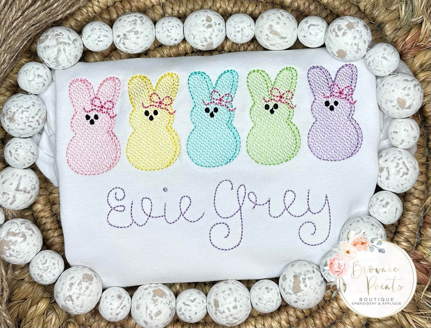 Easter peeps with bow embroidery