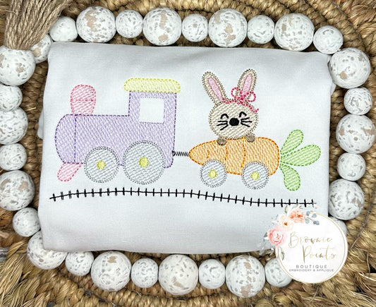 Easter train with bunny embroidery