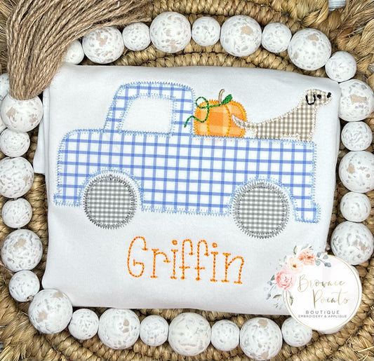 Pumpkin puppy in truck applique