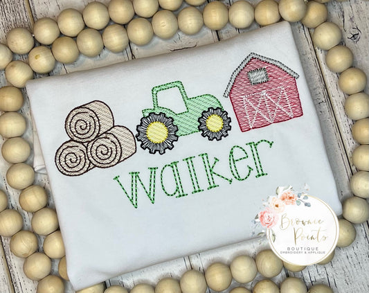 Hay Farm tractor trio embroidery