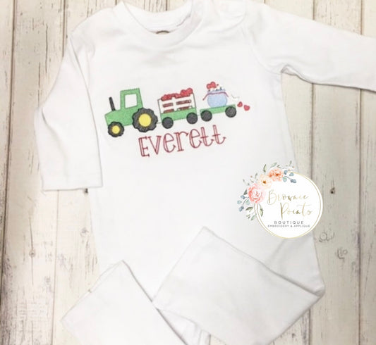 Valentine’s Day tractor embroidery