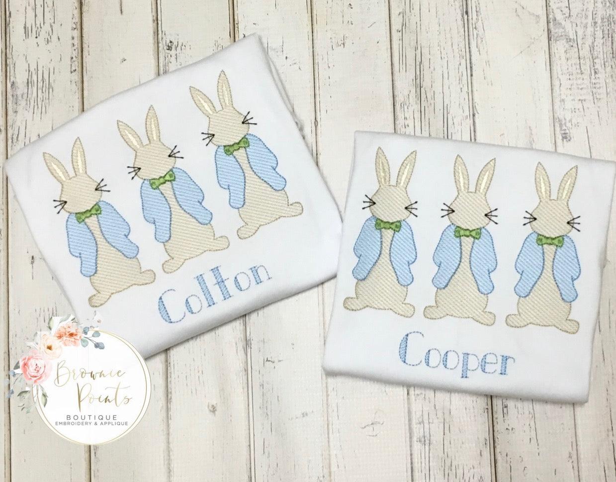 Peter cottontail bunny trio embroidery-blue