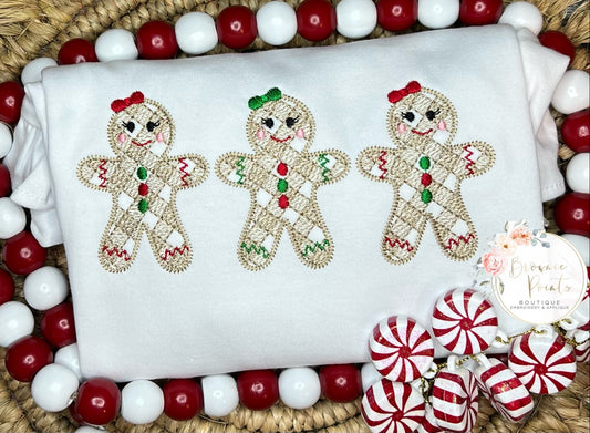 Gingerbread Trio w/bow Embroidery