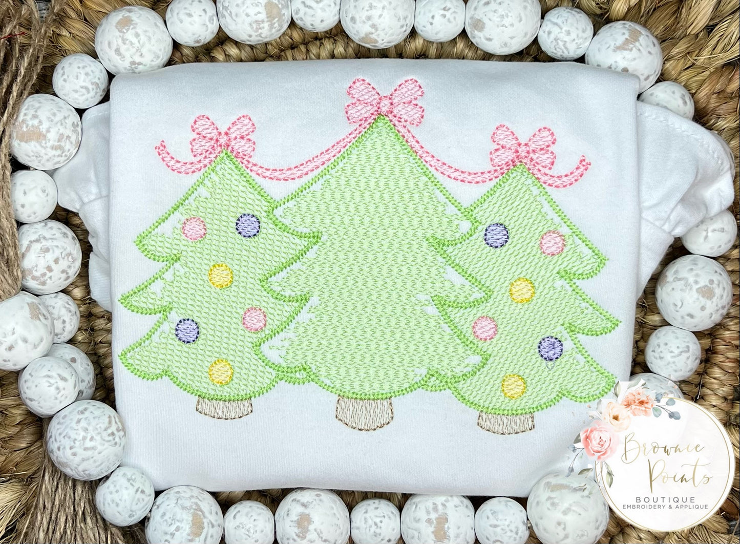 Christmas tree trio embroidery