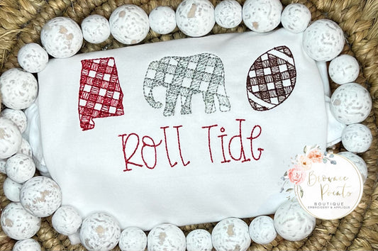 Roll tide Gingham trioembroidery