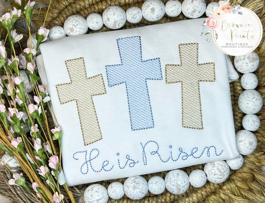 Easter Crosses He is Risen  embroidery-blue