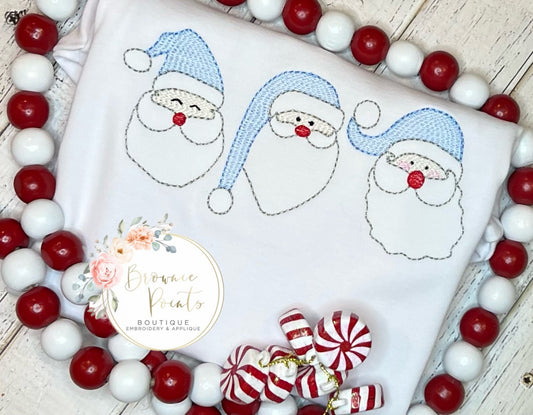 Blue Santa trio Embroidery