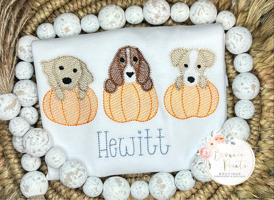 Pumpkin puppy trio embroidery