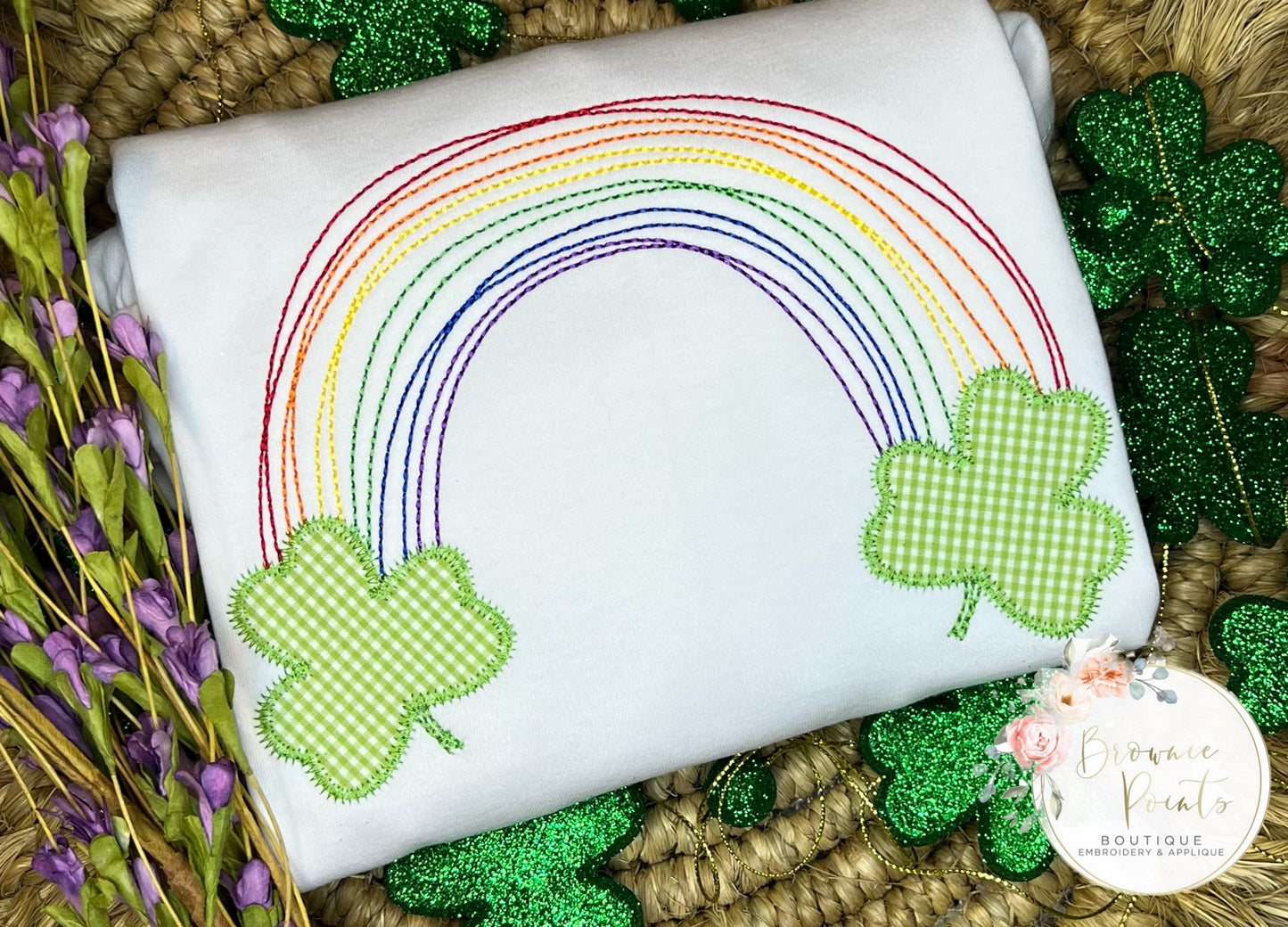 St. Patrick’s Day Rainbow with shamrocks appliqué