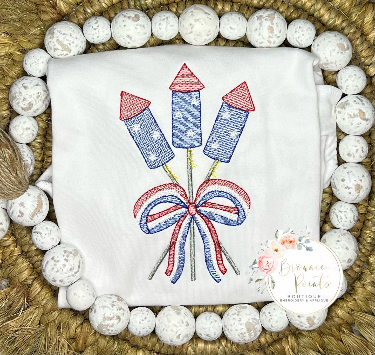 Patriotic Fireworks with Bow embroidery