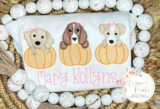 Pumpkin Puppy trio w/bow embroidery